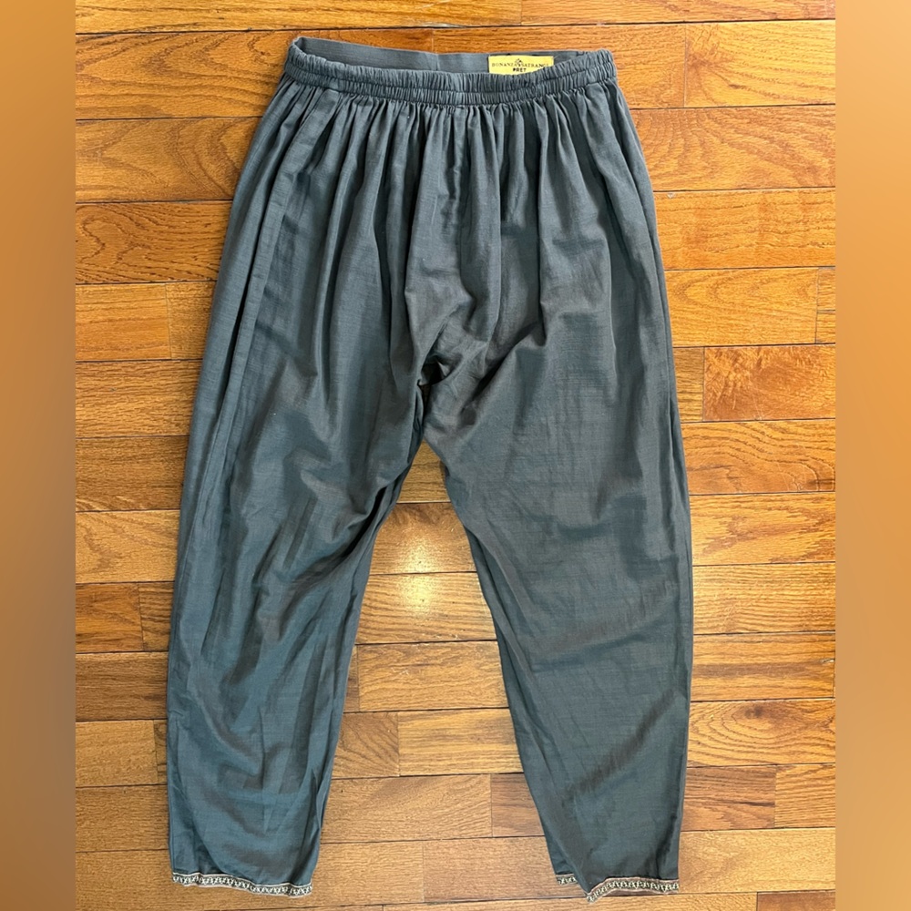 Bonanza Satrangi Gray Linen Blend Pants Women’s XS Elastic Waist Relaxed Tapered
